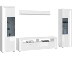 Dakraam woonkamercombinatie wit hoogglans MDF TZ Pasol grijs NB - 46x351x202cm