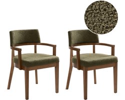 DALBO - Eetkamerstoel set van 2 - Bruin/Groen - Bouclé