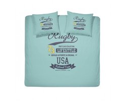 Damai Rugby Dekbedovertrek - Katoen - Tweepersoons - 200x200/220 cm - Aqua