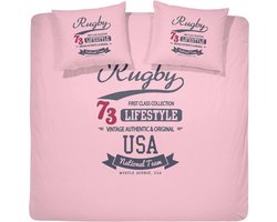 Damai Rugby Dekbedovertrek - Katoen - Tweepersoons - 200x200/220 cm - Roze