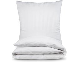 Damast hotelbeddengoed, satijnen beddengoed, 135 x 200 cm met kussensloop van 80 x 80 cm, beddengoed met katoen voor een bijzonder aangenaam huidgevoel, kleur: wit, met ritssluiting, afmetingen: 135 x 200 cm + 80 x 80 cm