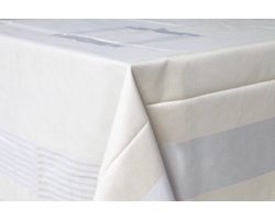 Damast Tafelkleed 220x220cm, Lineair Taupe Grijs, De Witte Lietaer