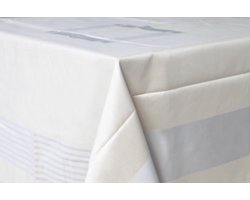 Damast Tafelkleed De Witte Lietaer 200x200cm, 'Lineair Taupe Grijs'