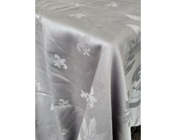 Damast Tafelkleed Franse Lelie Antraciet, 350x160cm, De Witte Lietaer