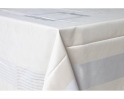 Damast Tafelkleed Lineair 140x140cm Taupe Grijs De Witte Lietaer