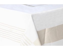 Damast Tafelkleed, 'Lineair Wit/Taupe', 140x140cm, De Witte Lietaer