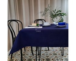 Damast Tafelkleed Marine Blauw 190X140cm, De Witte Lietaer