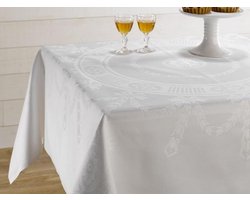 Damast Tafelkleed Wit, 'Nero', De Witte Lietaer 160x160cm / Nappe de Table Damast  Blanc De Witte Lietaer 'Nero'