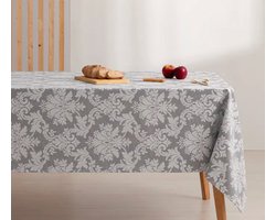 Damast Tafellaken Jacquard French Ivy 140x140 cm Grey – Vlekbestendig Waterafstotend Tafelkleed Klassiek Stijlvol Duurzaam