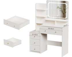 Damenzo - Kaptafel - Kaptafel met spiegel en verlichting - Make up tafel - Make up spiegel - Make up organizer - Dressoirs - Wit