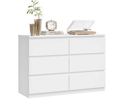 Damenzo - Ladekast - Ladenkastje - Ladekast wit - Dressoir - Kast - Wandkast - Dressoir kasten - 6 Lades - 100x36x69 cm - Hout - Wit