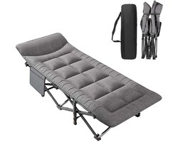 Damenzo - Ligbed - Ligstoel - Tuin - Camping - Bed - Campingstoel - Inclusief kussen - Opklapbaar - Draagvermogen tot 200kg - Grijs