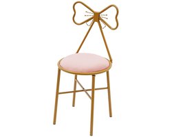 Damenzo - Make up stoel - Stoel - Kaptafel stoel - Vlinder rugleuning - Fluwelen zitting - 30x30x78 cm - Licht roze - Goud - Metaal