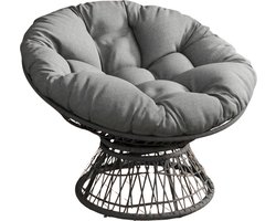 Damenzo - Papasan stoel - Stoel - Stoelen - Fauteuil - Ronde stoel - Draaibare stoel - Relaxfauteuil - Inclusief kussen - Grijs