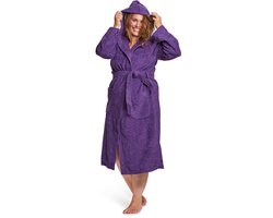 Dames badjas paars -  badjas badstof katoen - sauna badjas met capuchon - Badrock - maat L/XL