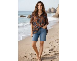 Dames blouses print bruin/petrol One size 40/44