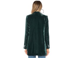 Dames Fluwelen blazer, blazer met lange mouwen, open vest, jas voor op kantoor Donkergroen L