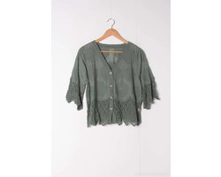 Dames gehaakt vest Pam-effen kaki groen-Maat M/L-bolero model-crochet