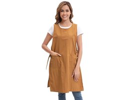 Dames Heren Schort Kookschort met Zakken Huis Jurk Lange Slabbetje voor Koken Keuken Bakken Schilderen - bruin