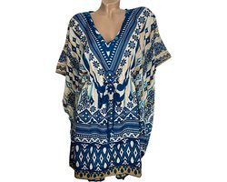 Dames kaftan/tuniek 157 Onesize 38-50 beige/petrol/turqoise