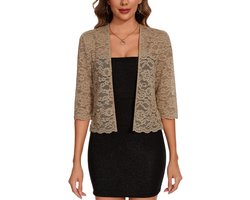 Dames kanten bolero open voorkant gebreid vest 3/4 mouwen cardigan elegante boleroshrug effen bovenstuk