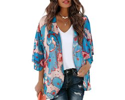 Dames Kimono Vest Losse Bedekking Bloemig Chiffon Casual Blouse