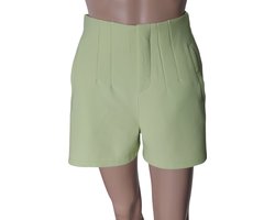 Dames - Korte Broek - Broekrok- High Waist - Stretch - Butlift - Kleur Limegroen - Maat 38
