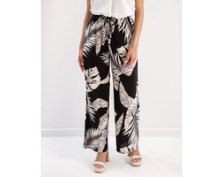 Dames Lange Culotte | Wijde Zomer Broeken | Wide-leg Trousers | Palmblad | Zwart sneeuw Wit | Maat 38