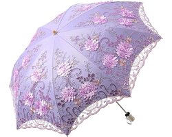 Dames Parasol met Borduursel en Kant - Dubbele Laag UV-bescherming - Opvouwbare Paraplu voor Zon, Regen en Sneeuw - Windbestendige Zonnescherm Parasol - Stijlvolle Vrouwenparaplu - Lichtgewicht Anti-UV Parasol