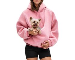 Dames Pet Pouch Hoodies - Oversized Fleece Sweatshirt - Puppy Kitten Kattenhouder Draagtassen Hoodies - Kangoeroezak - Hoodies met zakje voor huisdieren - 1 stuk - Roze(L)