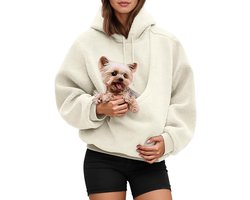 Dames Pet Pouch Hoodies - Oversized Fleece Sweatshirt - Puppy Kitten Kattenhouder Draagtassen Hoodies - Kangoeroezak - Hoodies met zakje voor huisdieren - 1 stuk - Wit(L)