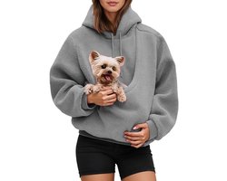Dames Pet Pouch Hoodies - Oversized Fleece Sweatshirt - Puppy Kitten Kattenhouder Draagtassen Hoodies - Kangoeroezak - Hoodies met zakje voor huisdieren - 1 stuk - Grijs(L)