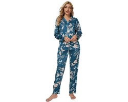 Dames Pyjama Set met Knopen, Bloemenpatroon en Lange Mouwen - Comfortabele Nachtkleding en Lounge Sets voor Vrouwen