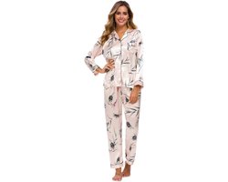 Dames Pyjama Set met Knopen, Bloemenprint en Lange Mouwen - Comfortabele Nachtkleding en Lounge Set voor Vrouwen