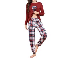 Dames Pyjama van Katoen met Schattige Print, Lichtgewicht en Comfortabel, Lange Mouwen, Zachte Lounge Set met Zakjes, Maten S-XXL