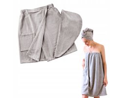 Dames Sauna Kilt & Turban Set - Zacht Katoen, Grijs