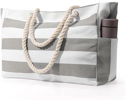 Dames Strandtas - Strandtas met Ritssluiting - Groot - Tote Bag - Waterdichte Strandtas - Tussenlaag met Ritsvak - Waterdichte en Zanddichte Zwemtas - Grote Handtas - Schattige Oversized Meisjes Reis Zwemtas - Grijs