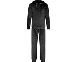 Dames Velours Fluweel Huispak Met Capuchon - Loungeset - Joggingpak - Trainingspak - Loungewear Dames - Zwart - Maat XXL - 2602