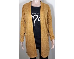 Dames vest lang vest openvallend vest, jas open gedragen losvallend vest lange mouw mosterdgeel S