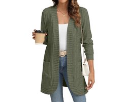 Dames Vest - Open Vest Dames - Lang Vest met Zakken - Gebreid Cardigan - Losse Pasvorm - Lichtgewicht - Voor Werk & Casual - Maat XL