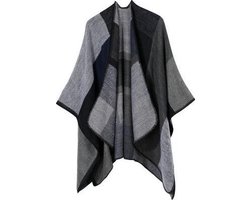 Dames Wintervest & Omslagdoek – Grijs Geblokte Poncho – Warme Dames Sjaal / Stola / Deken – Multifunctioneel Mode Accessoire – One Size
