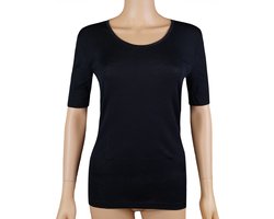 Dames wollen thermo shirt van Con-ta met korte mouw Zwart - maat 44 ( XL )