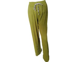 Dames - Zomer broek - Broek - Yoga Broek - Strand broek - Dames - Wide Leg - Plissé - Comfort - Elastische Band - Kleur Olijfgroen - Maat 40-42