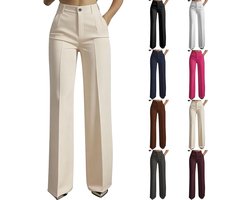 Damesbroek - Hoge taille - Wijde pijpen - Elegante zomerbroek met zakken - Casual broek - Lichtgewicht zomerbroek - Geplooide broek met wijde pijpen, geschikt voor woon-werkverkeer, Abrikoos, Maat L