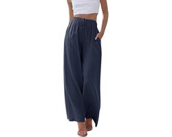 Damesbroek met brede pijpen, linnen-look, elastische taille en zakken
