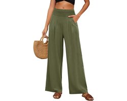 Damesbroek met wijde pijpen en hoge taille - Zomercomfort in linnen-katoen mix