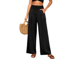 Damesbroek met wijde pijpen in linnen-katoen mix, hoge taille en elastische band