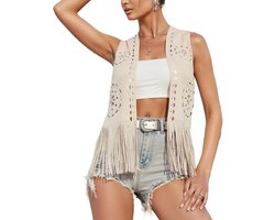 Damesvest met franjes, jaren 70, hippie imitatiesuède, klinknagels, mouwloos, open voorkant, kwastje, vest, Y2k Streetwear