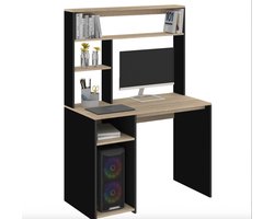 DAN bureau met opbergplanken in zwarte en beuken afwerking - Modern Design - Houtlook - Meubel voor Woonkamer - Duurzame Constructie - Luxe Afwerking - Tijdloos Interieur - Geschikt voor Dagelijks Gebruik