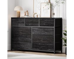 Danky - Ladekast met 10 Lades - Industrieel Dressoir met Metalen Frame - Houten Bovenblad TV Meubel - Zwart 115x35x80 cm